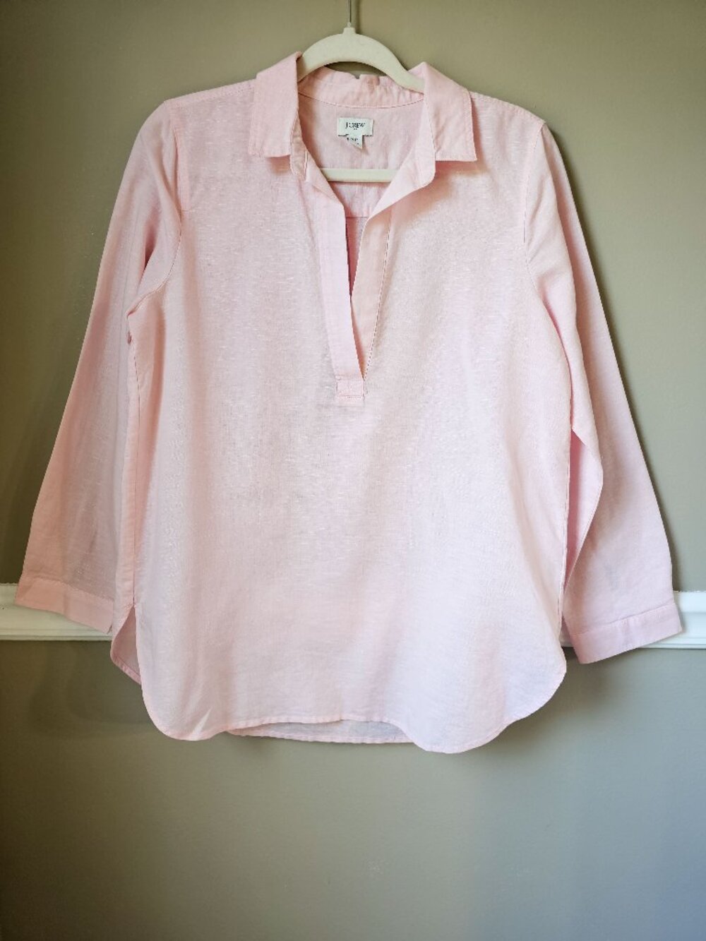 J.Crew Pink Linen Cotton Popover Blouse Petite Medium Lightweight 3/4 Sleeve Top